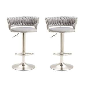 38 in. Swivel Adjustable Height Metal Frame Cushioned Bar Stool with Gray Velvet Seat (Set of 2)