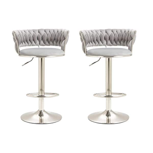 HOMEFUN 38 in. Swivel Adjustable Height Metal Frame Cushioned Bar Stool with Gray Velvet Seat (Set of 2)