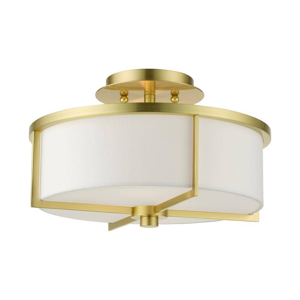 Satin Brass Contemporary 2-Light LED Drum Flush Mount