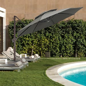11 ft. Round Cantilever Tilt Patio Umbrella With Crank in Gray
