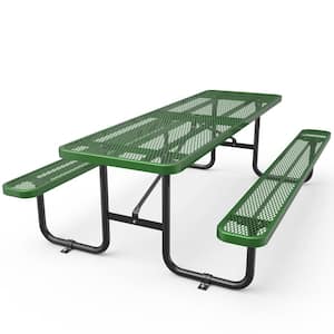 96 in. Rectangular Green Outdoor Metal Picnic Table Seats 6-10 People at Once Commercial-Grade for Outdoor Use