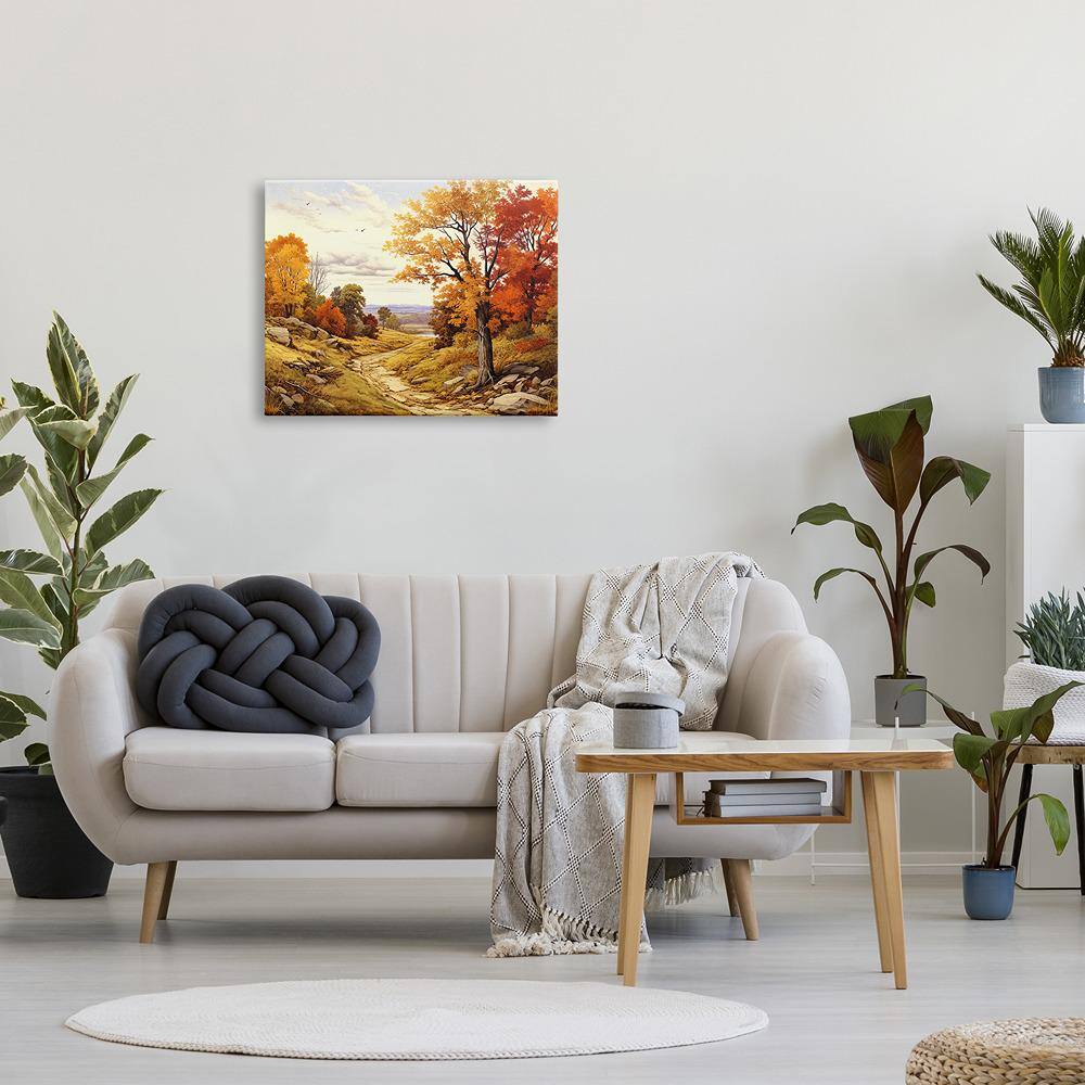Classic Fall Foliage Path Landscape Canvas Art in Warm Autumn Colors
