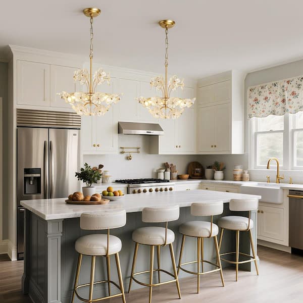 KAISITE 6-Light Brushed Gold Finish Height Adjustable Antique
