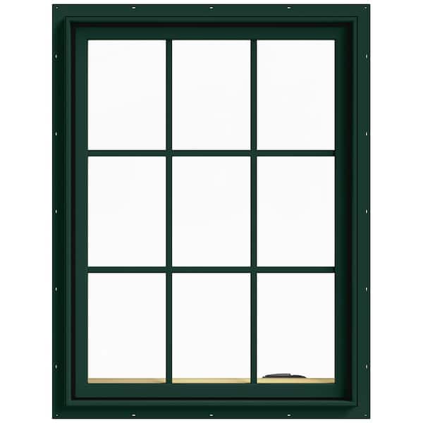 JELD-WEN 30 in. x 40 in. W-2500 Series Green Painted Clad Wood Right-Handed Casement Window with Colonial Grids/Grilles