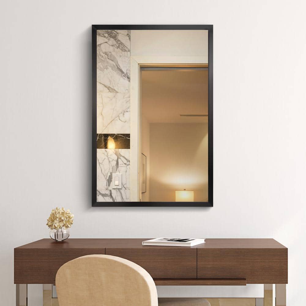 Contempo 24" x 36" Black Stainless Steel Rectangular Wall Mirror