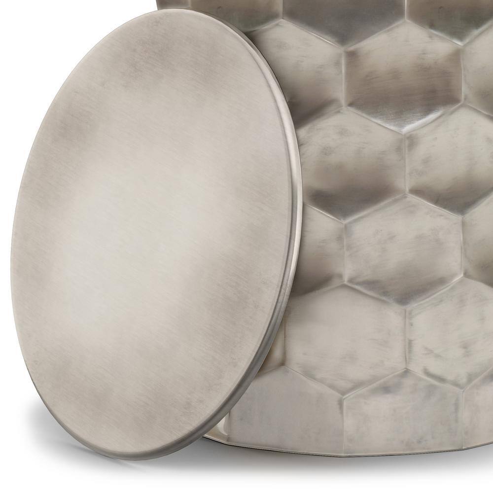 Whitney Antique Silver Round Metal Storage Side Table
