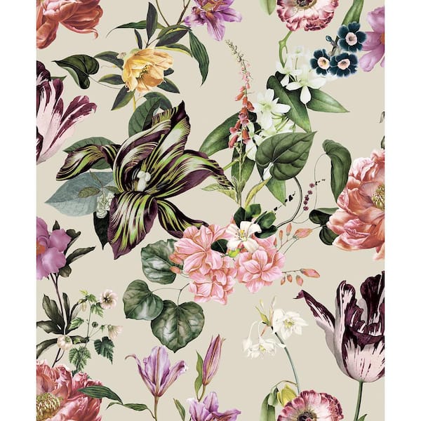 Unbranded Flora Collection Beige Floral Rhapsody Matte Finish Non-Pasted Vinyl on Non-woven Wallpaper Sample