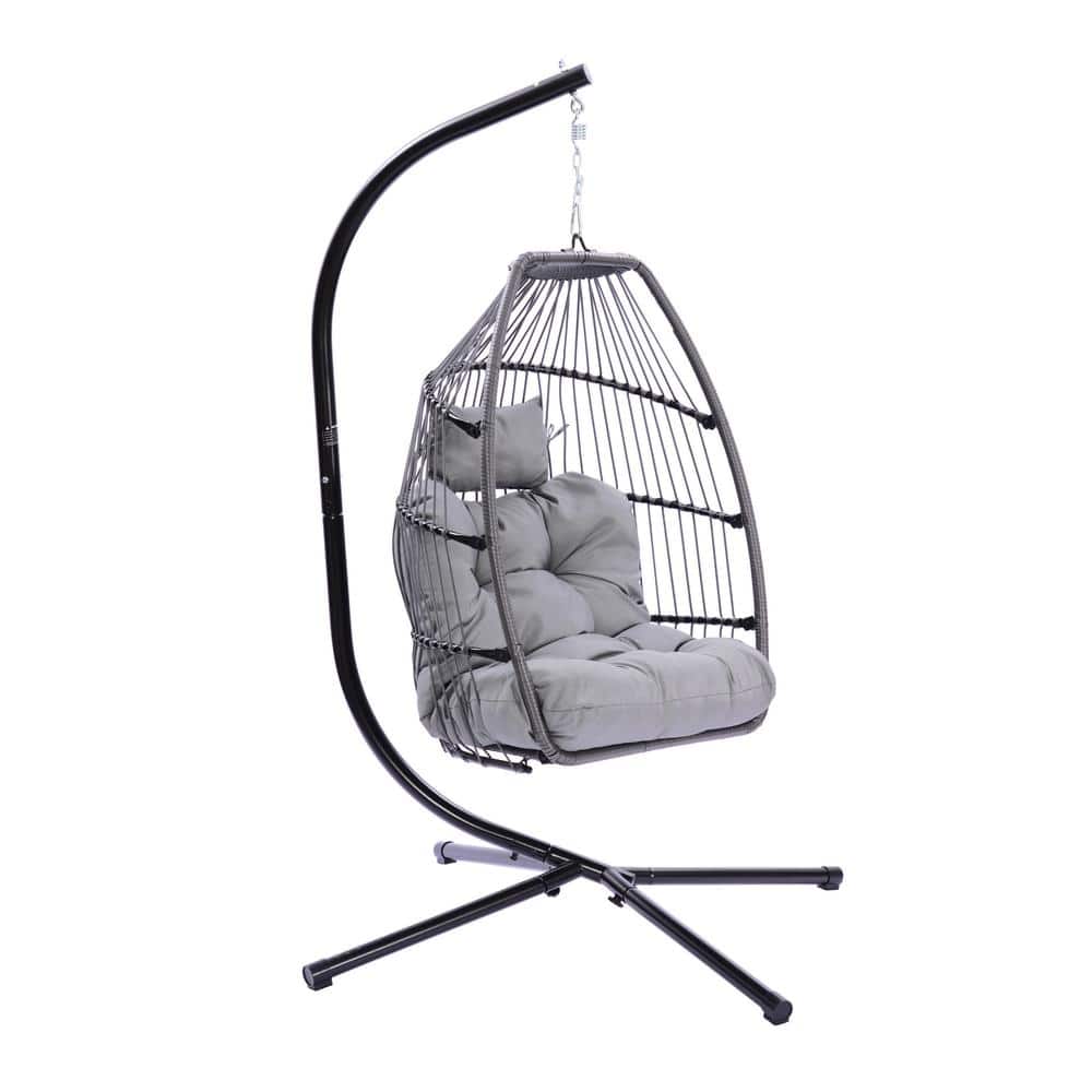 Zeus & Ruta Metal Patio Swing with Cushion and Pillow in Gray wq166