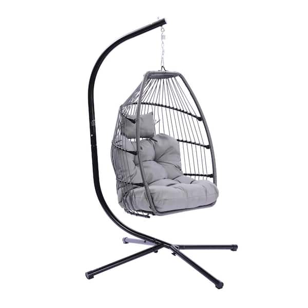 Zeus & Ruta Metal Patio Swing with Cushion and Pillow in Gray