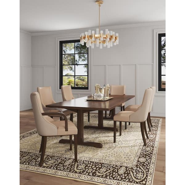 Shubert Modern Tan Faux Leather and Velvet Upholstered Dining Chair (Set of 6)