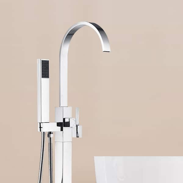 Classical 2-Handle Freestanding Tub Faucet with Hand Shower Hand in Brushed Brass
