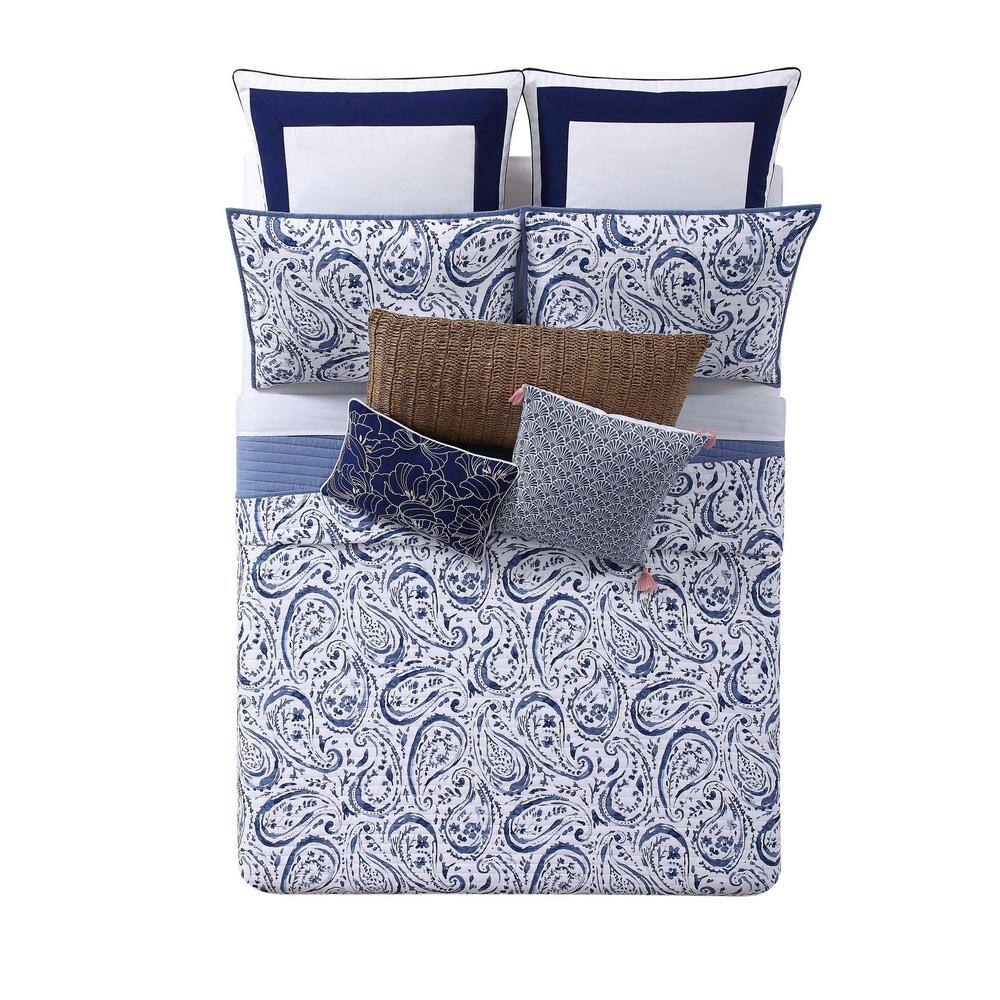 White Cotton Twin Quilt Set with Paisley Print