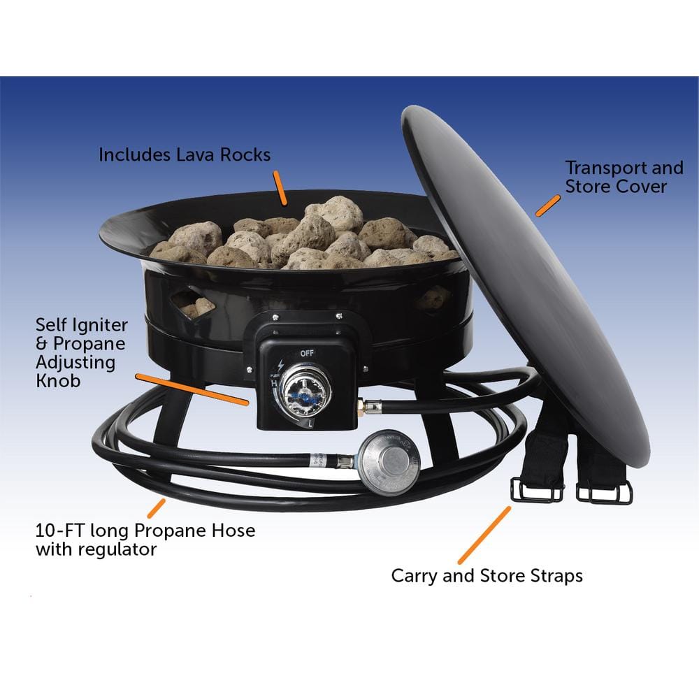 Flame King 19-Inch Black Portable Gas Fire Pit