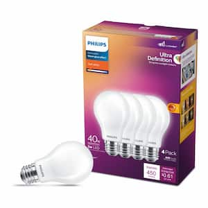 40-Watt Equivalent A19 Ultra Definition Dimmable E26 LED Light Bulb EyeComfort Soft White with Warm Glow 2700K (4-Pack)