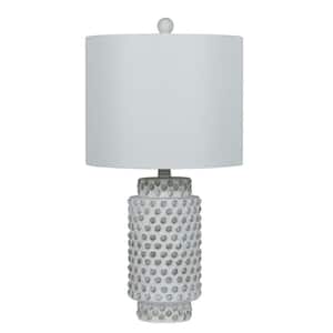 23.5 in. Antique White Indoor Raised Hobnail Cylinder Table Lamp with Decorator Shade
