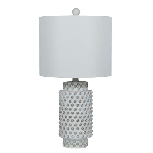 Fangio Lighting 23.5 in. Antique White Indoor Raised Hobnail Cylinder Table Lamp with Decorator Shade
