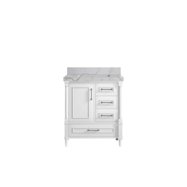 Willow Collections Hudson 30 in. W x 22 in. D x 36 in. H Single Sink Bath Vanity Center in White with 2 in. Venatino Quartz Top