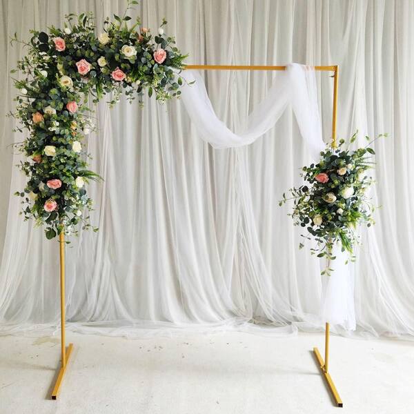 5FT Gold Flower Frame Stand Round Wedding Arch Arbor w/Mesh Balloons Arch for Garden Yard Wedding Bridal Indoor Outdoor Party Decoration Mesh Wrought Wedding Arch 
