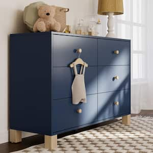 California Midnight Blue and Driftwood 6-Drawer 47.72 in. Wide Dresser