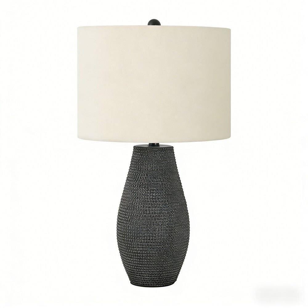 23 in. Black Resin Table Lamp with Dotted Textured Base and Ivory Fabric Drum Shade for Living Room, Bedroom and Office price history on PriceWatchPro