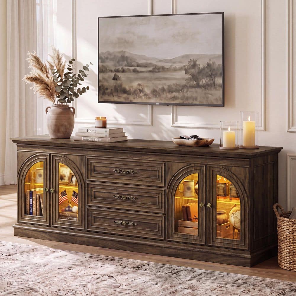 LACOO Espresso TV Stand Fits TVs up to 70 in. with Cabinets and Drawers ...