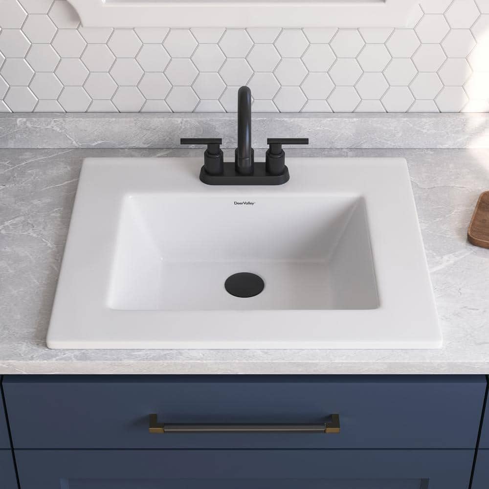 21'' x 18'' White Rectangular Ceramic Drop-In Bathroom Sink with Overflow