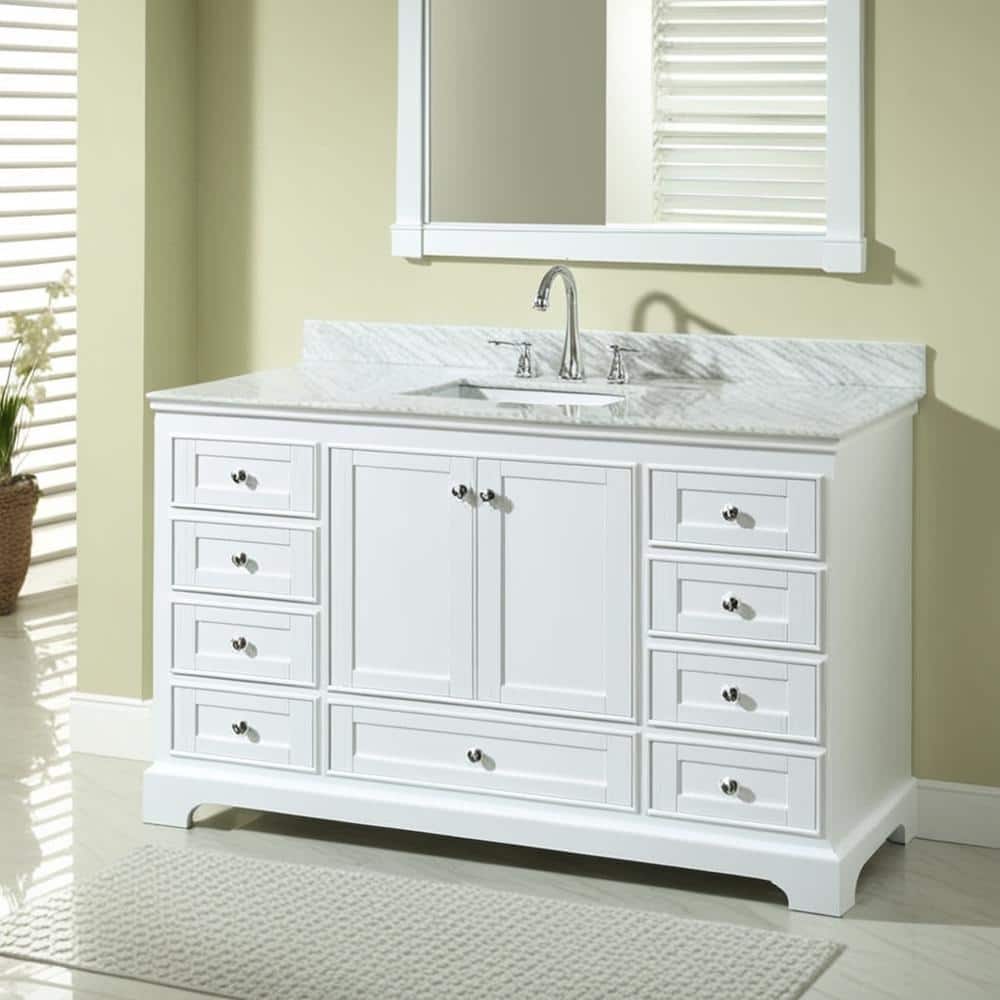 Deborah 60" White Bathroom Vanity with Carrara Marble Top