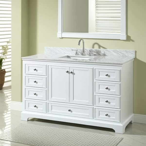 Wyndham Collection Deborah 60 in. W x 22 in. D Vanity in White with Marble Vanity Top in Carrara White with White Basin