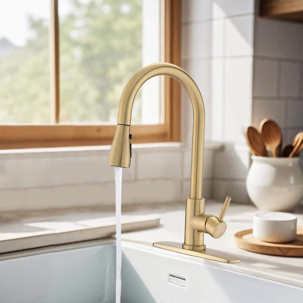 Brushed Gold Stainless Steel Pull Down Kitchen Faucet