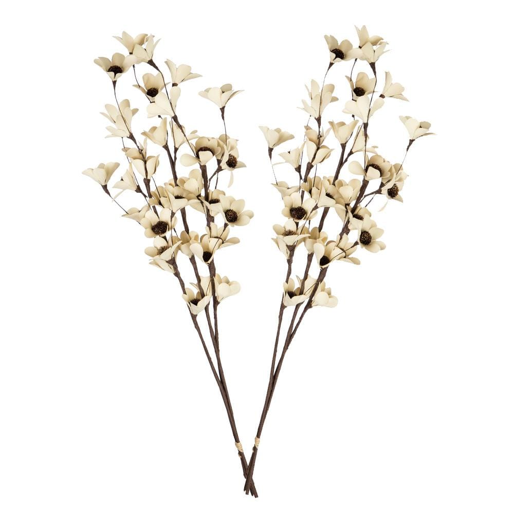 Bindle & Brass Handcrafted 32 in. White Deco Flowers Dried Natural