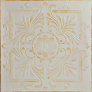 Victorian 1.6 ft. x 1.6 ft. Glue Up Foam Ceiling Tile in White Washed Gold