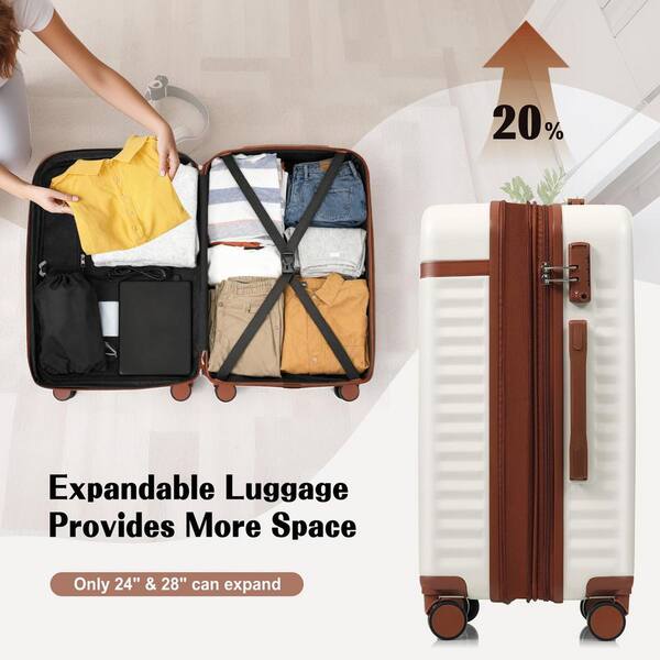 LIVACA 3-Piece White and Brown ABS Hardside Spinner Luggage Set