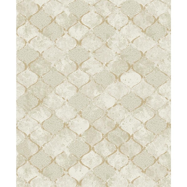 A-Street Prints Pilak Gold White Ogee Tile Wallpaper Sample