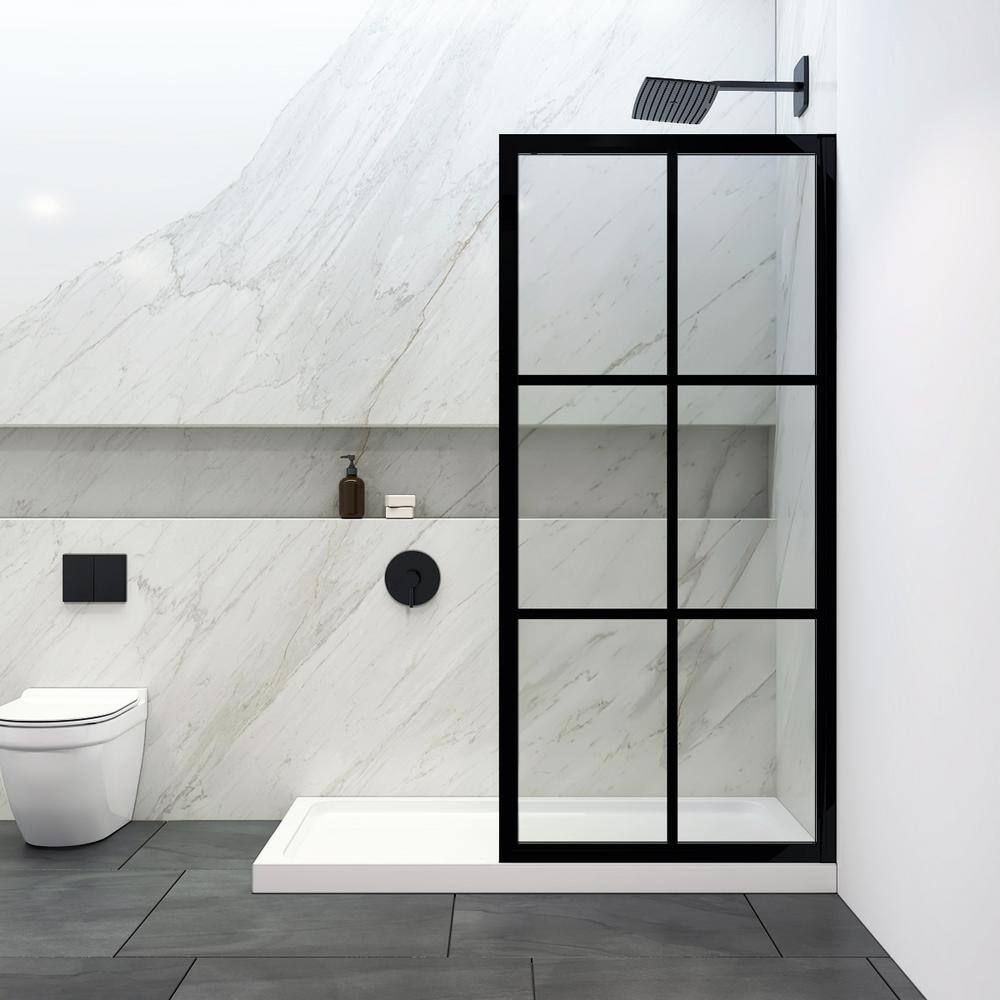 75'' Black Aluminum and Glass Framed Shower Enclosure