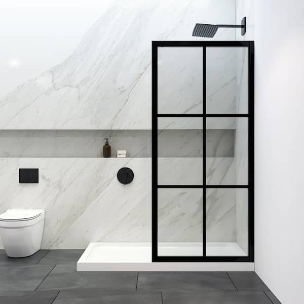 Atlas 60 in. L x 32 in. W x 75 in. H Shower Door Glass Panel in Matte Black