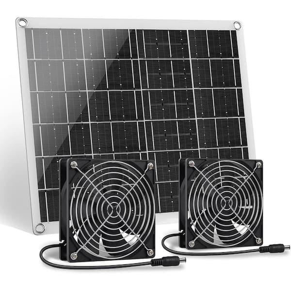 KIWDZFU 15W Solar Panel Dual Fan for Small Spaces, IP67 Waterproof, Easy Installation