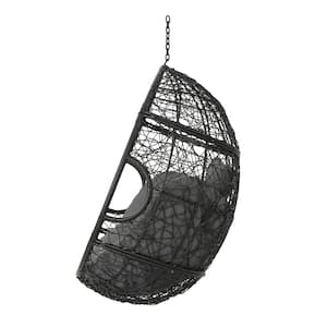 Nehemiah 1-Person Black Wicker Outdoor Patio Swing with Grey Cushion