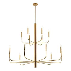 Yanibel 15-Light Gold Minimalist Candlestick Chandelier, Medieval 2-Tier Modern Design for Living Room and High Ceilings