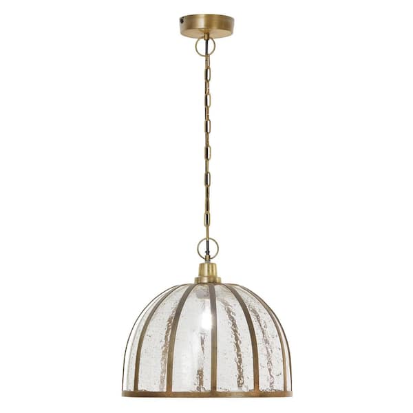 River of Goods Hopper 40-Watt 1-Light Aged Brass Shaded Pendant Light with Glass and Metal Shade