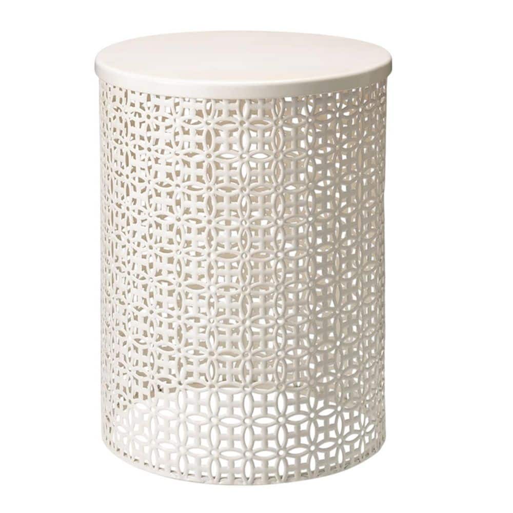 Set of 2 Decorative Outdoor Side Tables Heavy Duty Metal Frame Modern Accent Tables Cream White Garden Stools price history on PriceWatchPro