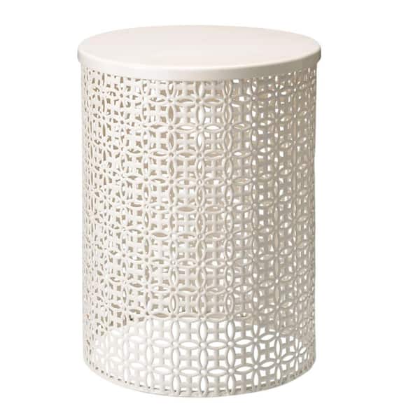 Misopily Set of 2 Decorative Outdoor Side Tables Heavy Duty Metal Frame Modern Accent Tables Cream White Garden Stools