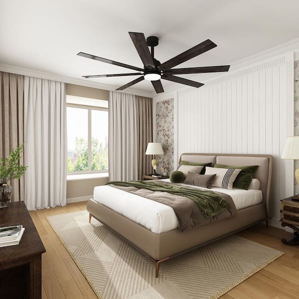 72.7 in. Integrated LED Indoor/Outdoor Ceiling Fan with Light Kit, Remote Control Wooden Propeller Ceiling Fan DC Motor