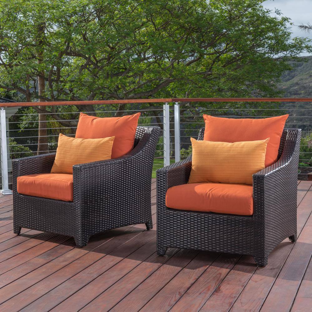 Espresso Woven Polyethylene Outdoor Club Chair with Tikka Orange Cushions