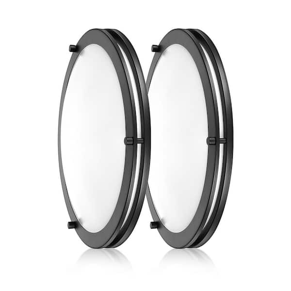 Edvivi 14 in. 21-Watt Oil Rubbed Bronze 5CCT Dimmable Integrated LED Flush Mount Ceiling Light with White Acrylic Shade 2-Pack