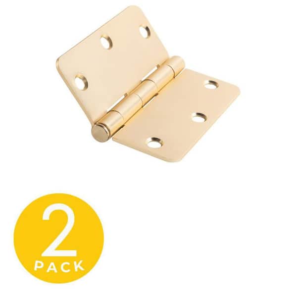 3.5 x 3.5 in. Satin Brass Full Mortise Surface Mount Residential 1/4 in. Radius Door Hinge with Removable Pin - Set of 2