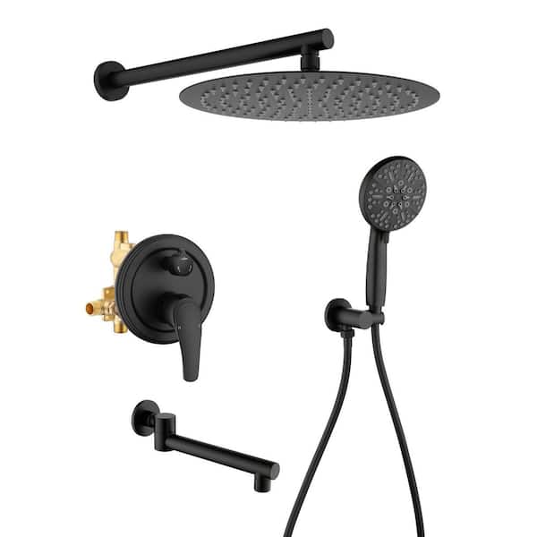 Single Handle 3-Spray Tub and Shower Faucet 2.5 GPM, 12''Head Shower and Hand Shower in Matte Black Valve Included