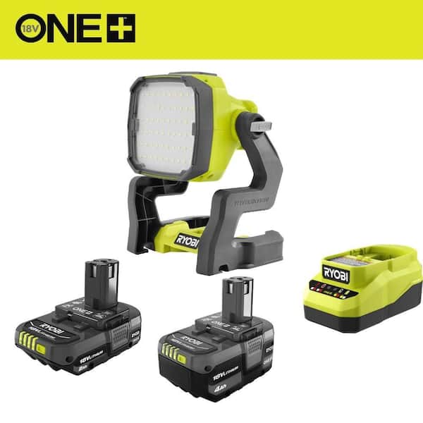 ONE+ 18V Lithium-Ion 4.0 Ah Battery, 2.0 Ah Battery and Charger Kit with FREE ONE+ Cordless Hybrid LED Work Light