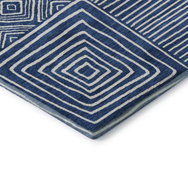Mayfield Premium Machine Washable Abstract AMF1044 Navy 2 ft. 3 in. x 7 ft. 6 in. Runner Rug
