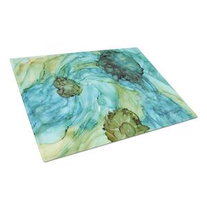 Abstract in Teal Flowers Tempered Glass Large Heat Resistant Cutting Board