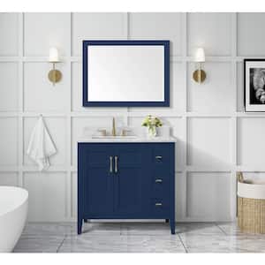 Sturgess 37 in. W x 22 in. D x 35 in. H Single Sink Freestanding Bath Vanity in Navy Blue with Carrara Marble Top